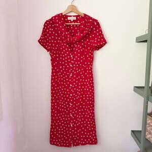 Kristinit Red Silk Polka Dot Short Sleeve Midi dress Sz Small
